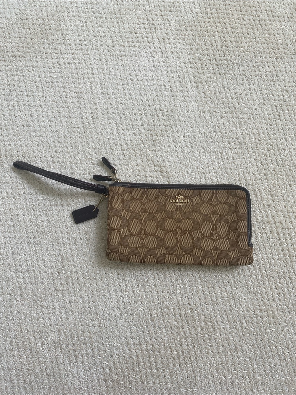 Coach Brown Signature Canvas Wristlet with Dark Trim